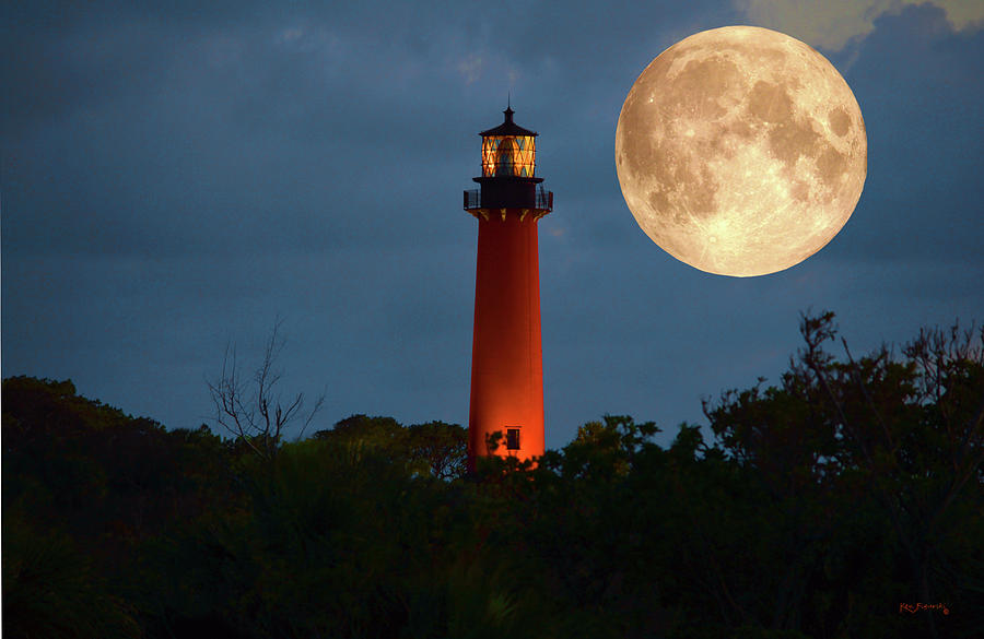 Jupiter Lighthouse Moon Photograph by Ken Figurski.