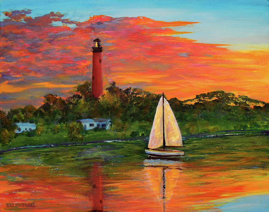 Jupiter Lighthouse Sunrise Alt Painting by Ken Figurski