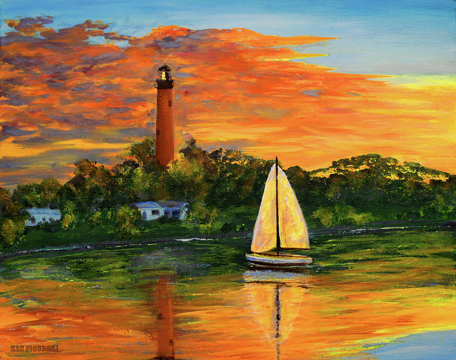 Jupiter Lighthouse Sunrise Painting by Ken Figurski