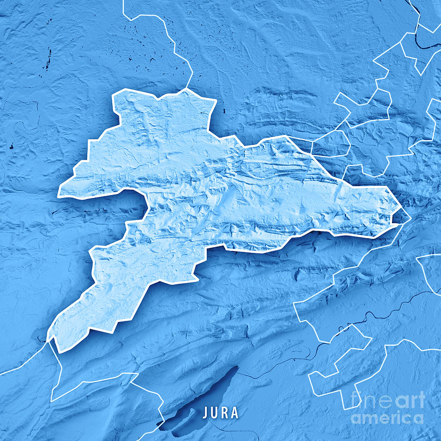 Map Digital Art - Jura Canton Switzerland 3D Render Topographic Map Blue Border by Frank Ramspott