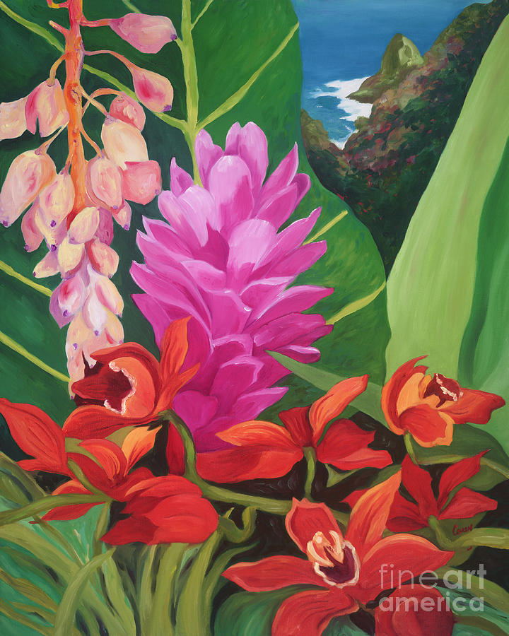 Maui Flowers Painting - Jurassic Ginger by Cathy Carey
