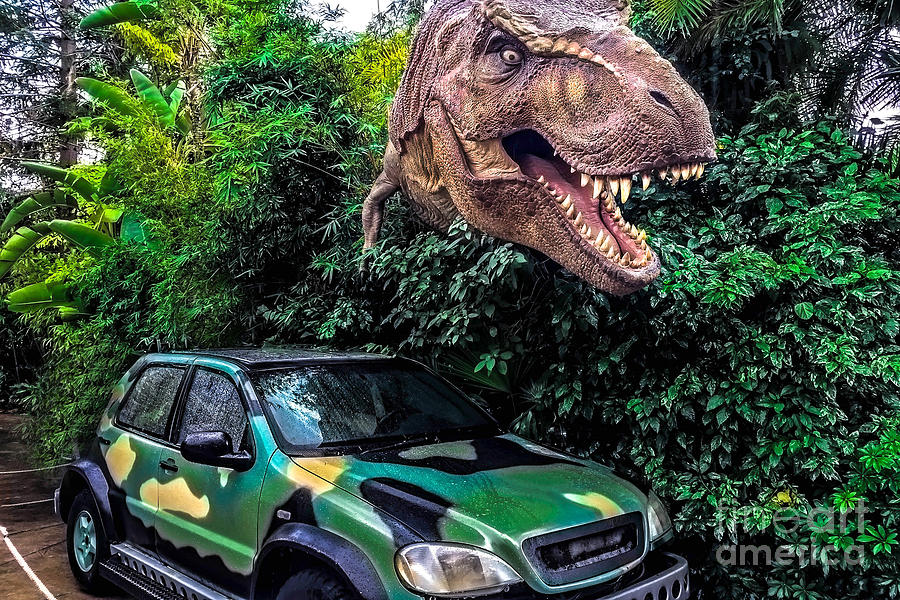Jurassic Park Photograph - Jurassic Park T Rex Car Chase Must Go Faster by Gary Keesler