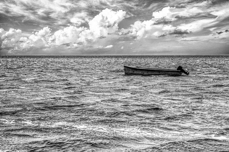 Just a Boat on the Outer Banks BW Photograph by Dan Carmichael