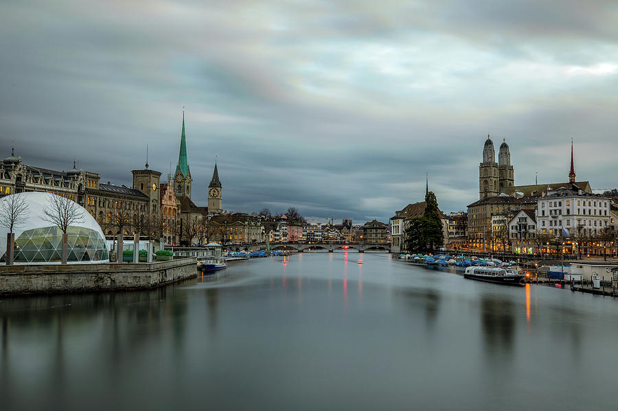 Just after sunset in Zurich Photograph by M C Hood