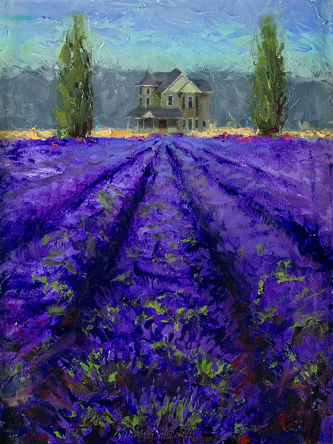 Just Beyond - Plein Air Lavender Landscape Impressionistic Painting Painting by K Whitworth