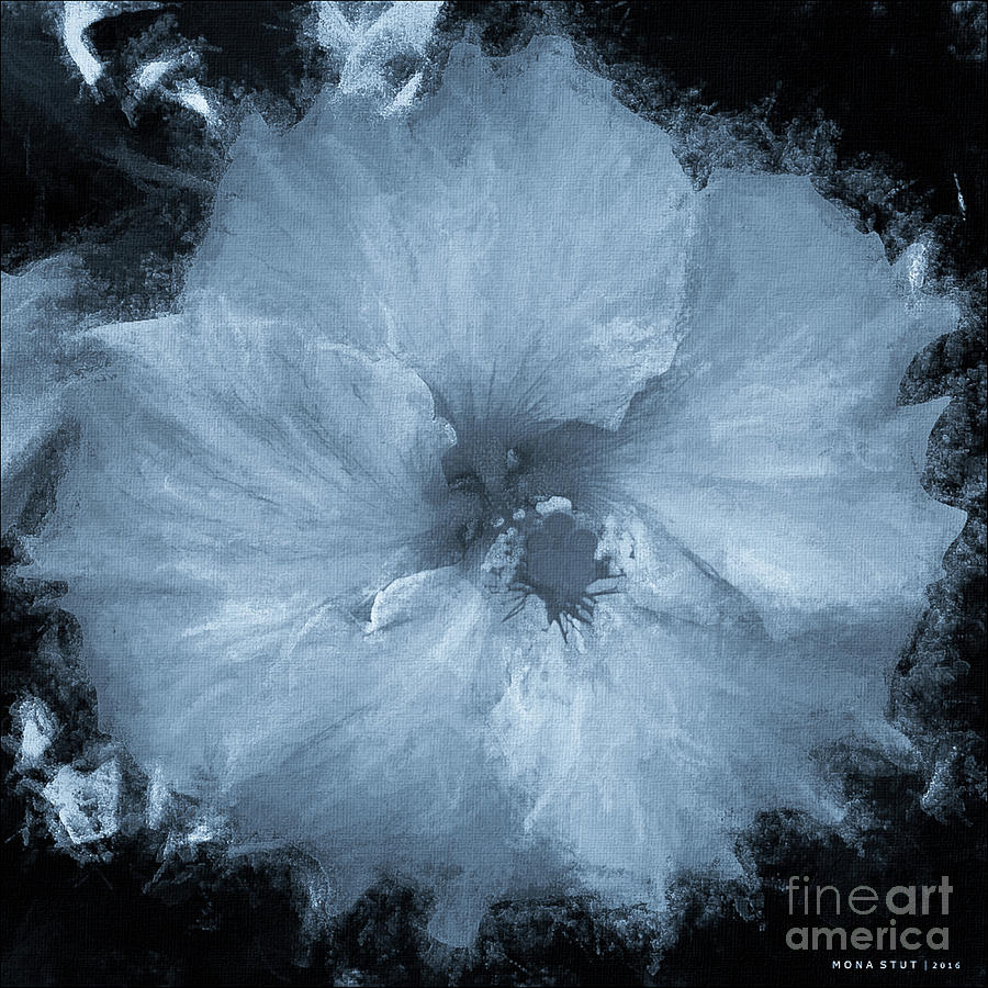 Hibiscus Blue Floral Portrait Mixed Media by Mona Stut