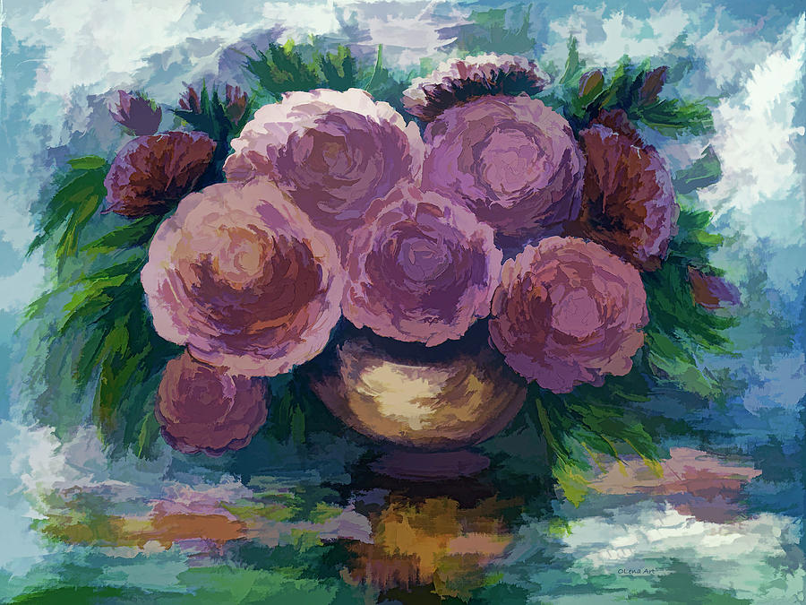 Just For You Pink Toned Roses Painting by Lena Owens - OLena Art Vibrant Palette Knife and Graphic Design