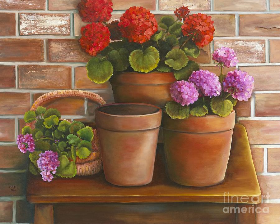 Just Geraniums Painting by Marlene Book