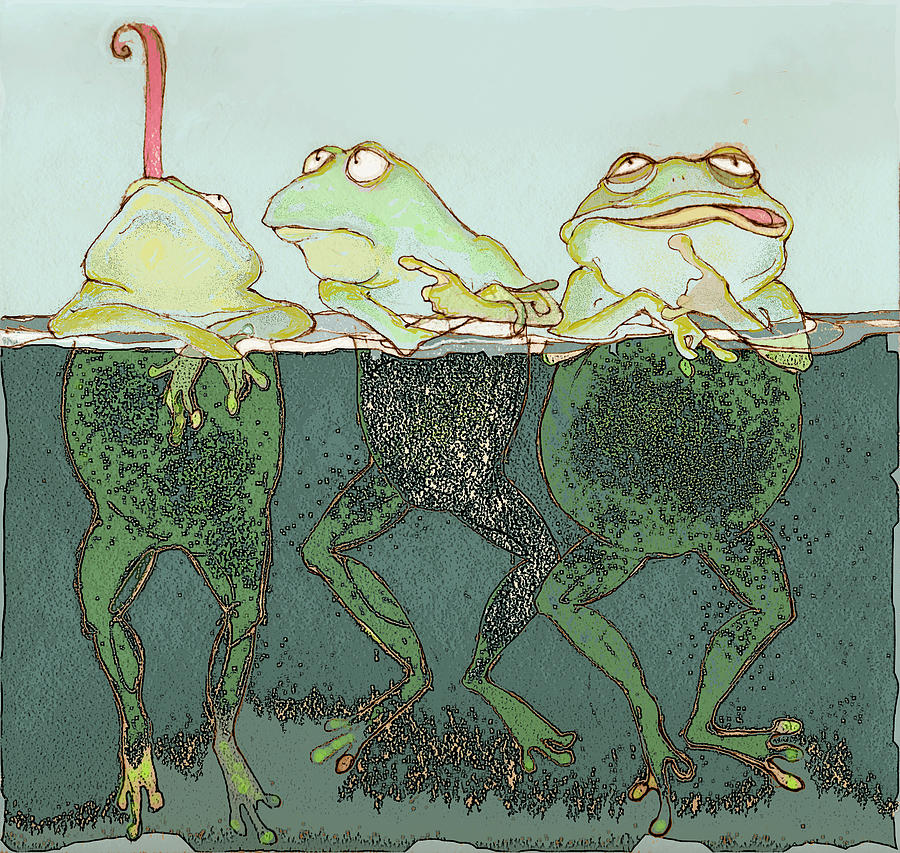 Frog Mixed Media - Just Hanging by Peggy Wilson