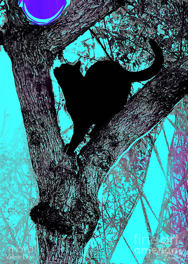 Black Cat- Violet Moon Mixed Media by Zsanan Studio