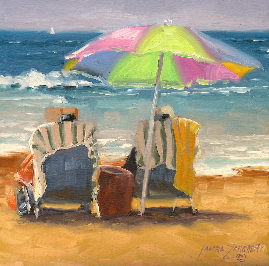 Beach Painting - Just Leave a Message Jr by Laura Lee Zanghetti