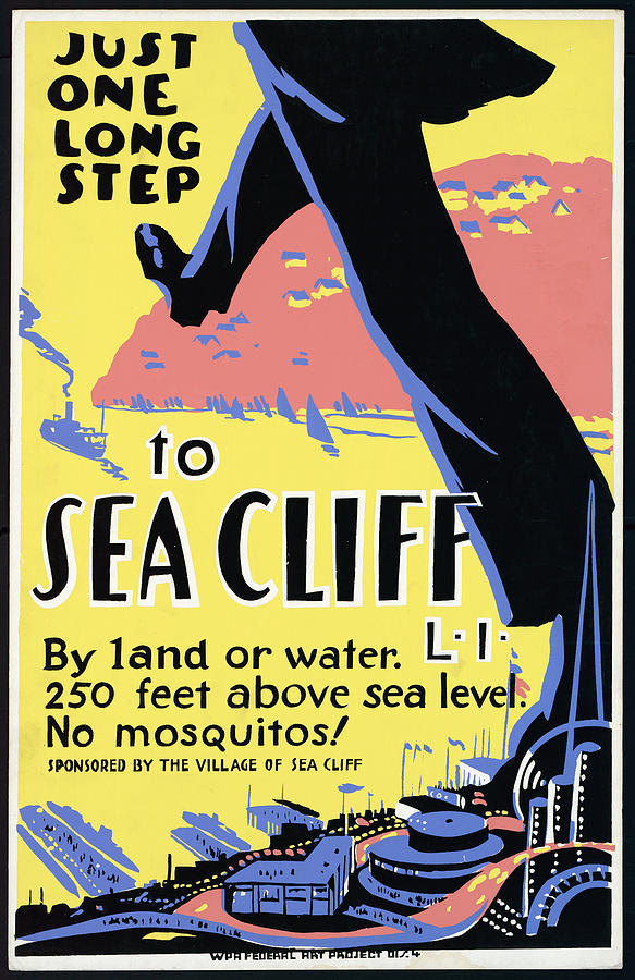 Just One Long Step To Sea Cliff - Long Island - Retro Travel Poster - Vintage Poster Mixed Media