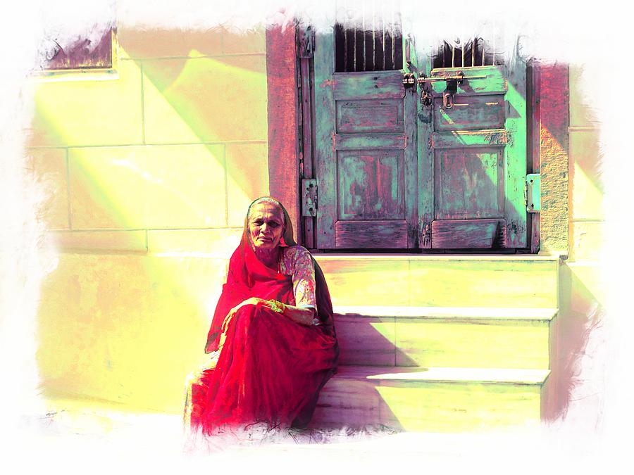 Just Sitting Sun Kissed Blue City India Rajasthan Vintage 4f Photograph by Sue Jacobi