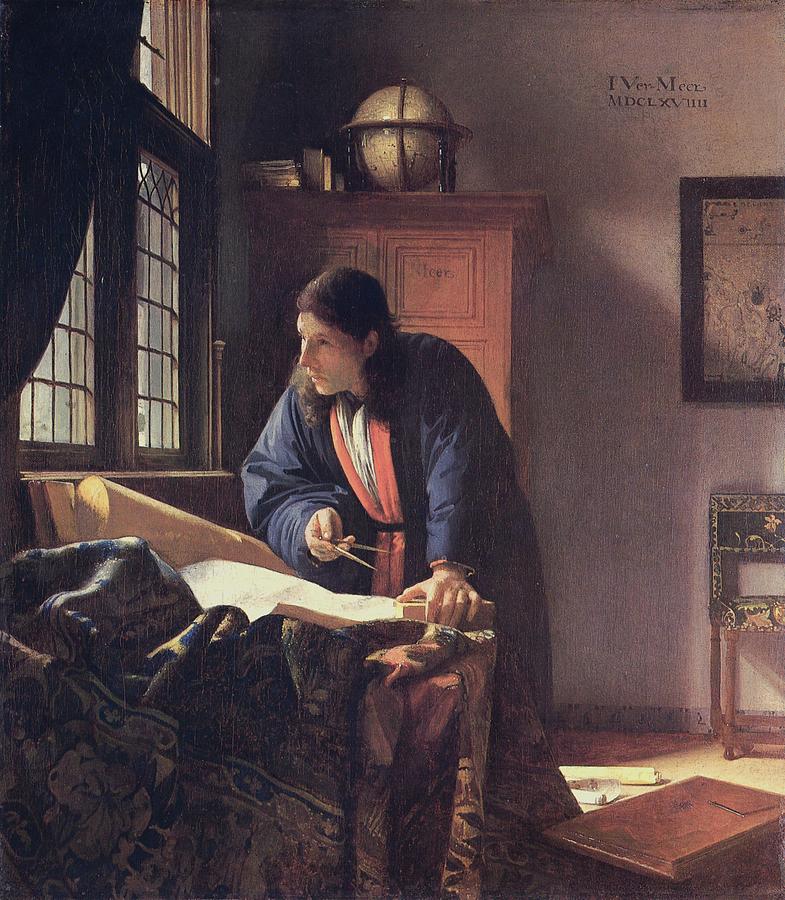 Vintage Painting - J.Vermeer - The Geographer by Johannes Vermeer