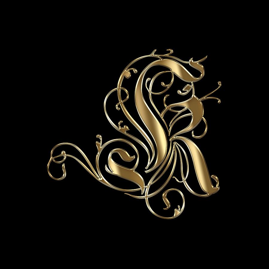 K Golden Ornamental Letter Typography Painting by Georgeta Blanaru