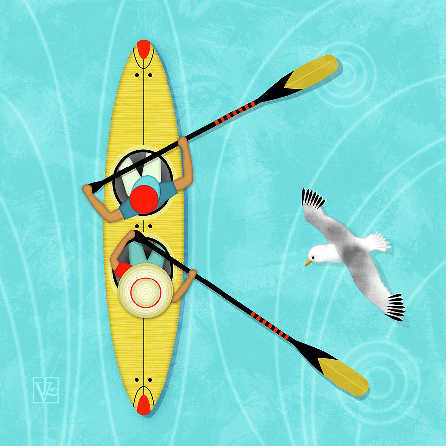 Seagull Digital Art - K is for Kayak and Kittiwake by Valerie Drake Lesiak