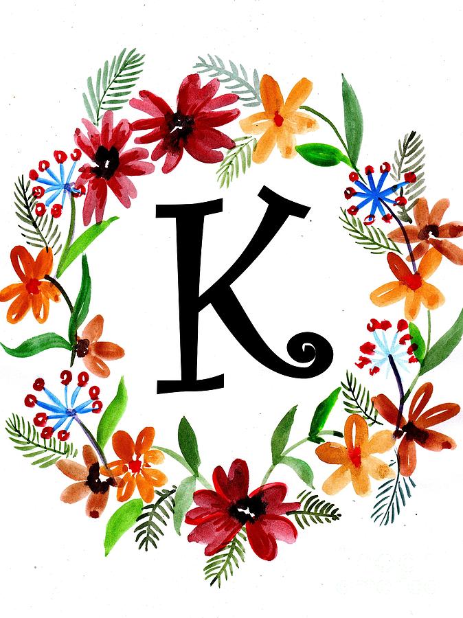 K- red floral wreath Painting by Sweeping Girl