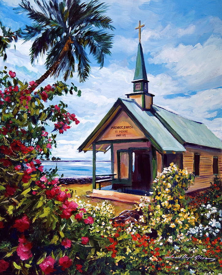 Beach Painting - kahaalu Church Hawaii by David Lloyd Glover