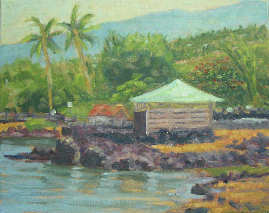 Kahaluu Beach Hut Painting by Stan Chraminski