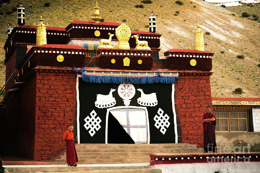 Monks and buddhist monastery Tibet Yantra.lv  Photograph by Raimond Klavins