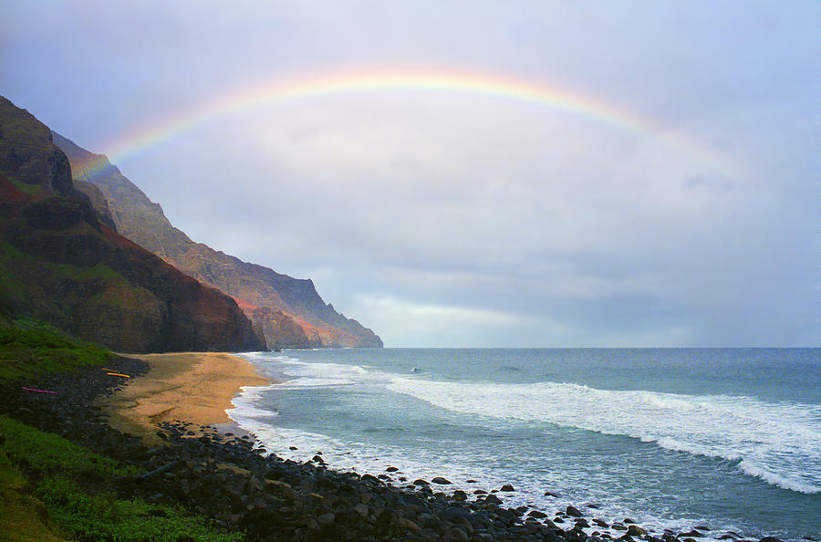 Beach Photograph - Kalalau Beach Rainbow by Kevin Smith