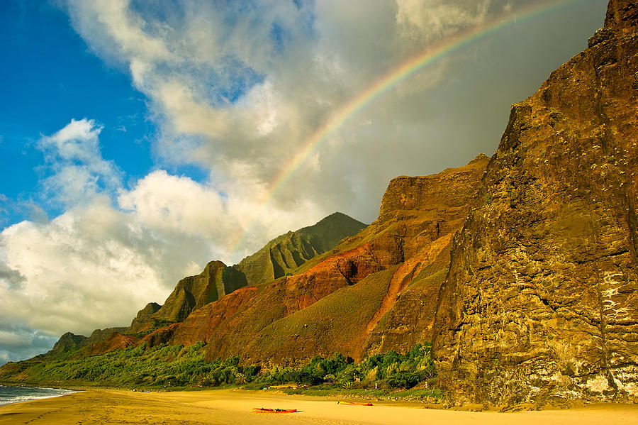 Mountain Photograph - Kalalau Rainbow by Amber Crago