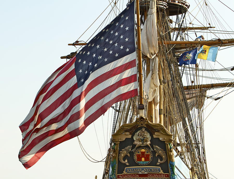 Kalmar Nyckel American Flag Photograph by Alice Gipson Kalmar Nyckel American Flag Photograph by Alice Gipson