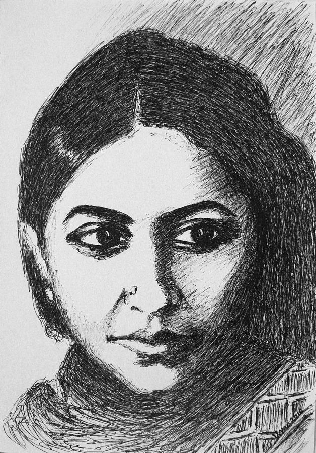 Kamala Das Drawing by Uma Krishnamoorthy