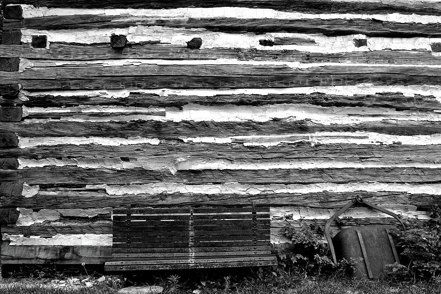 Kammer Cabin Bench 5 BW Photograph by Mary Bedy