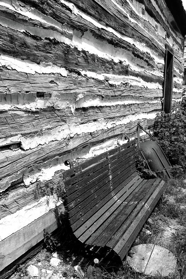 Kammer Cabin Bench 6 BW Photograph by Mary Bedy