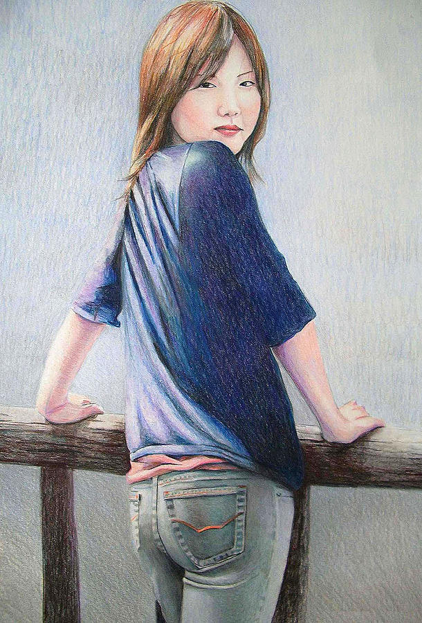 Kanae in Jeans Drawing by Tim Ernst