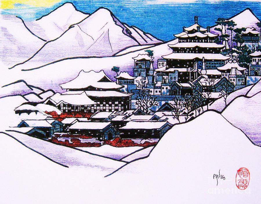 Kanazawa Winter Painting by Thea Recuerdo