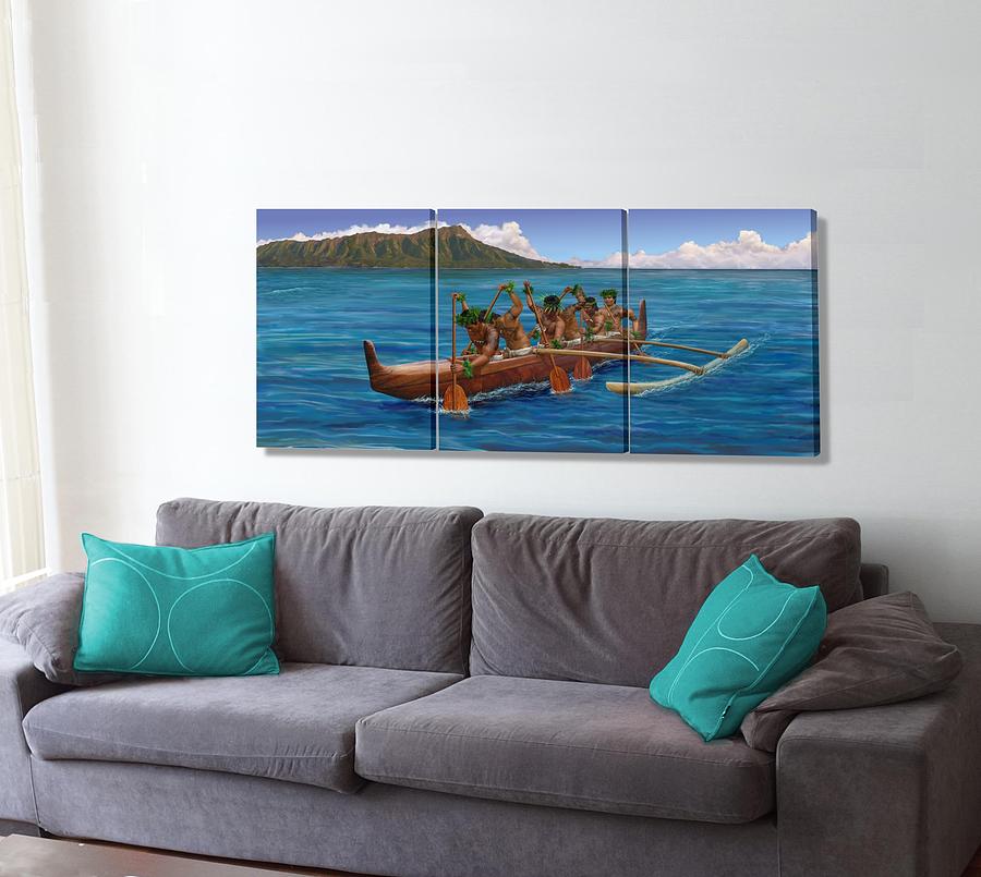 Kane Hawaiian Canoe Paddlers on the wall Digital Art by Stephen Jorgensen