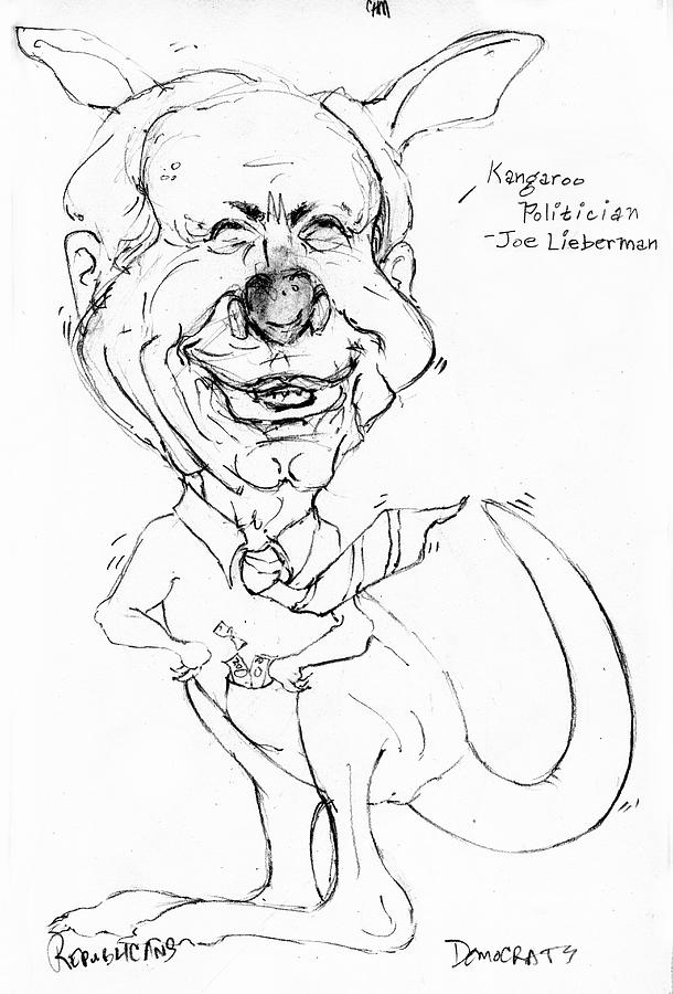 Kangaroo Politician Joe Lieberman Drawing by Cartoon Hempman