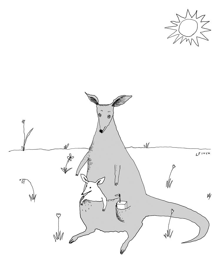 Juice Drawing - Kangaroo with joey and juice box by Liana Finck