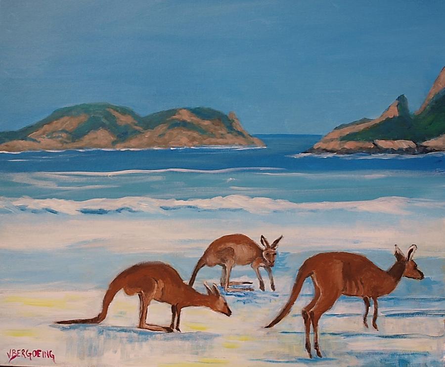 Kangaroos on the beach Painting by Jean Pierre Bergoeing