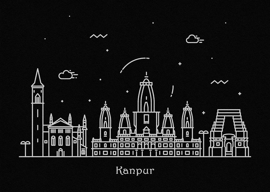 Black And White Drawing - Kanpur Skyline Travel Poster by Inspirowl Design