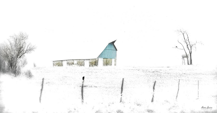 Farm Photograph - Kansas Blue Barn in Frozen Fog by Anna Louise