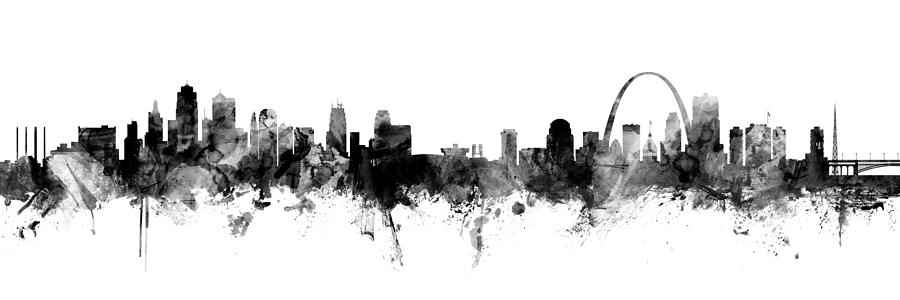 Kansas City and St Louis Skyline Mashup Digital Art by Michael Tompsett
