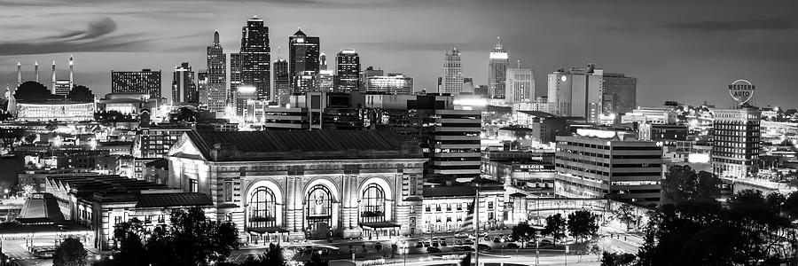 Kansas City Skyline Photograph - Kansas City Black and White Skyline Panorama by Gregory Ballos