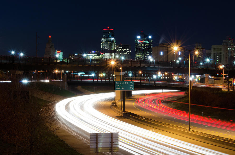 Kansas City Freeway at Night Photograph by John Diebolt - Pixels