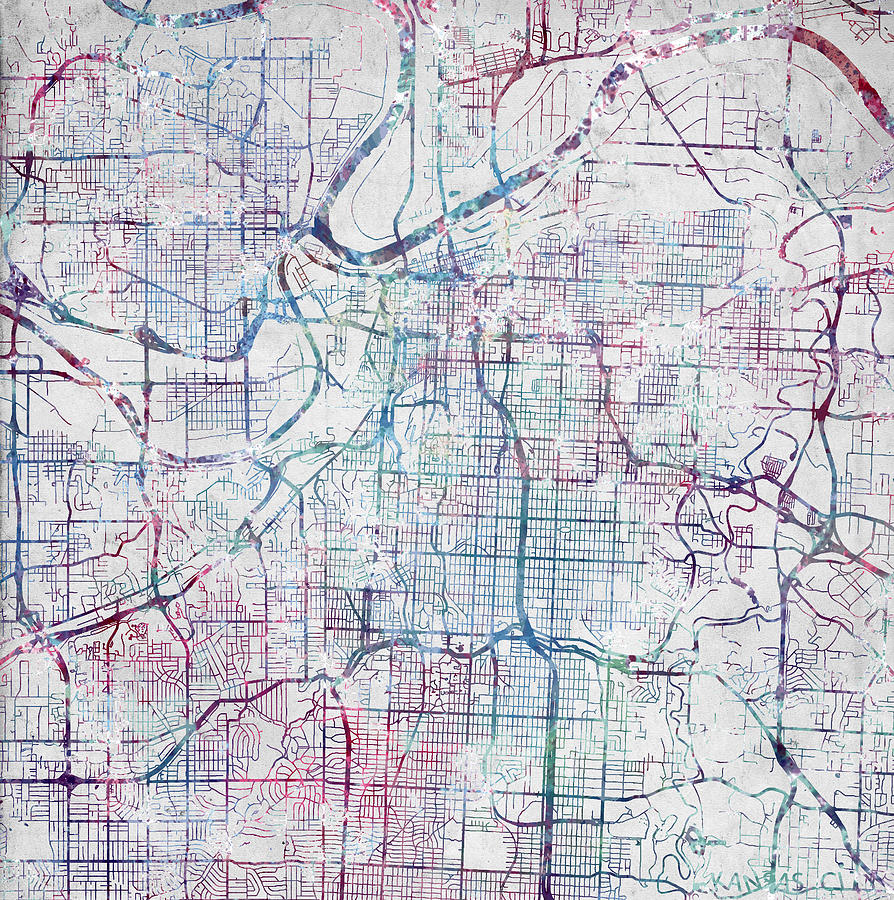 Kansas City map Kansas Painting by Map Map Maps Fine Art America