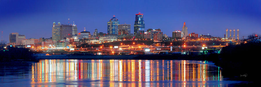 Kansas City Missouri Skyline at Night Photograph by Jon Holiday