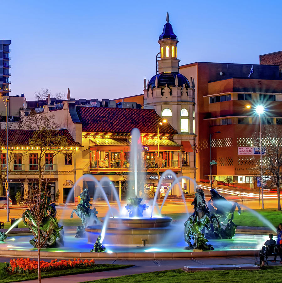 Kansas City Plaza JC Nichols Fountain at Dusk - Square Photograph by ...