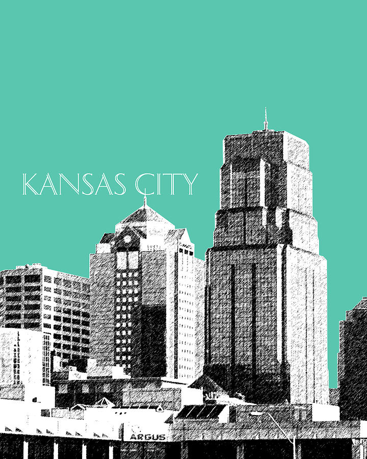 Kansas City Skyline 1 - Teal Digital Art by DB Artist