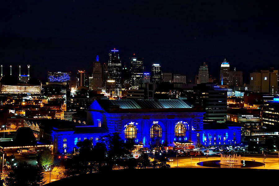 Kansas City Skyline and Union Station During 2015 World Series Photograph by Alan Hutchins