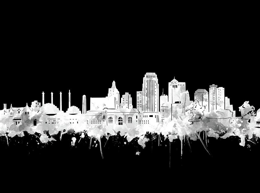 Kansas City Skyline Black And White 2 Digital Art