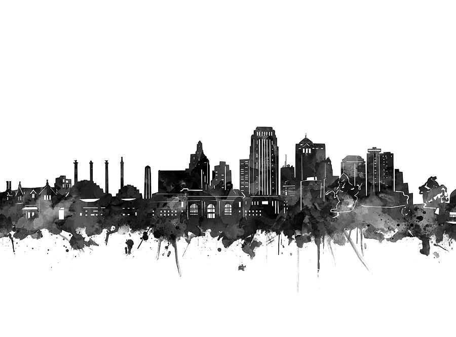 Kansas City Skyline Black And White Digital Art