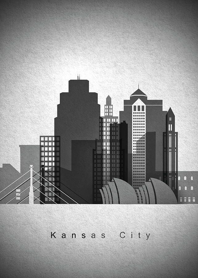 Kansas City Painting - Kansas city skyline in black and white by Dim Dom