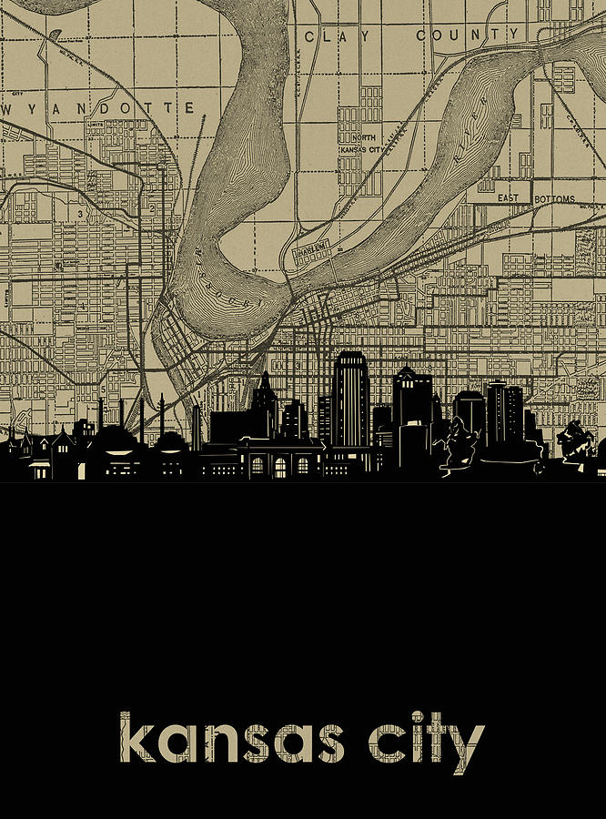 Kansas City Skyline Map 2 Digital Art
